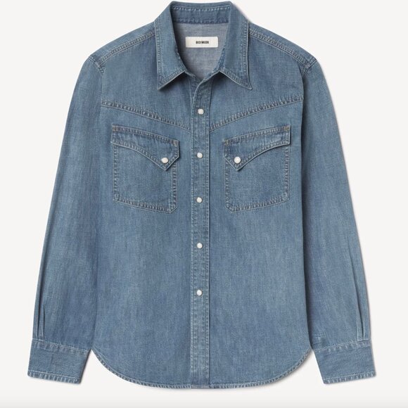 Buck Mason Men's NWT Lubbock Longhorn Japanese Denim Chambray Shirt Size L - Picture 5 of 8